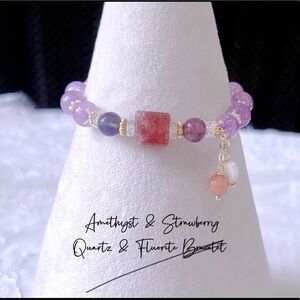 Amethyst & Strawberry Quartz & Fluorite Bracelet